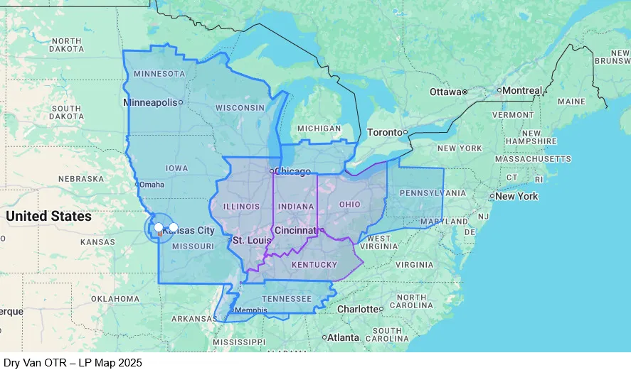 Dry Van OTR - Home Bi-Weekly map