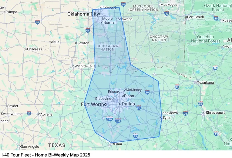 I-40 Tour Fleet - Home Bi-Weekly map