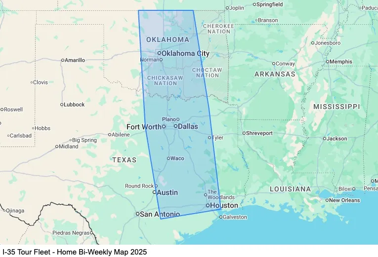 I-35 Tour Fleet - Home Bi-Weekly map