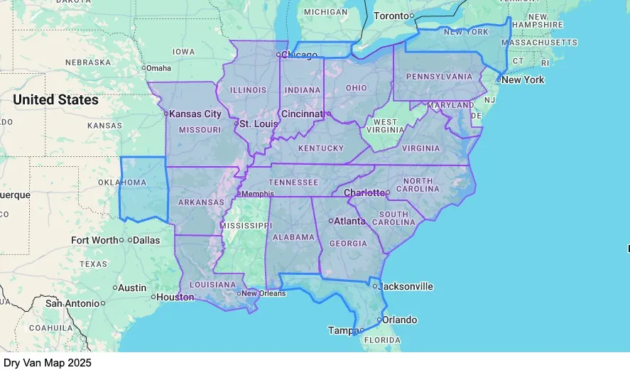 Owner Operator Dry Van - Home Bi-Weekly map