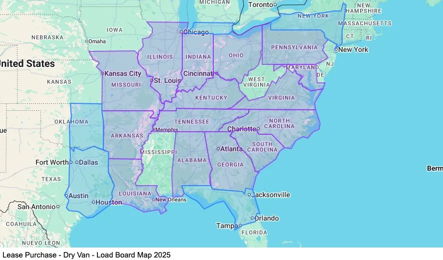 Lease Purchase Dry Van - Home Bi-Weekly map