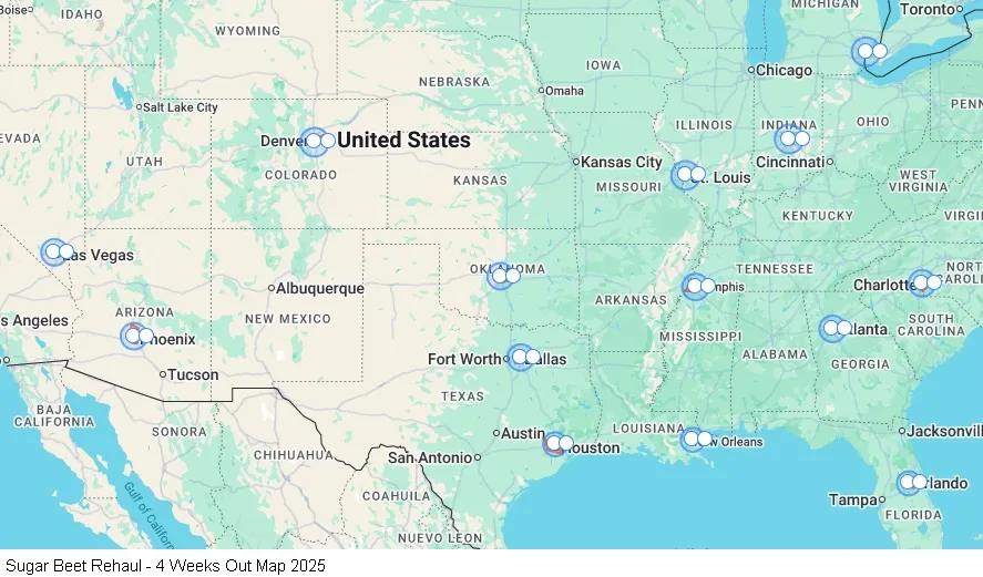Sugar Beet Rehaul - 4 Weeks Out map